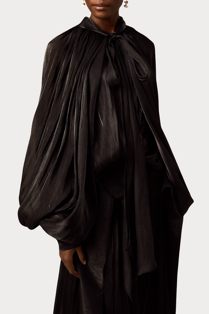 Solvia Balloon Sleeve Ruched Maxi Dress - Black