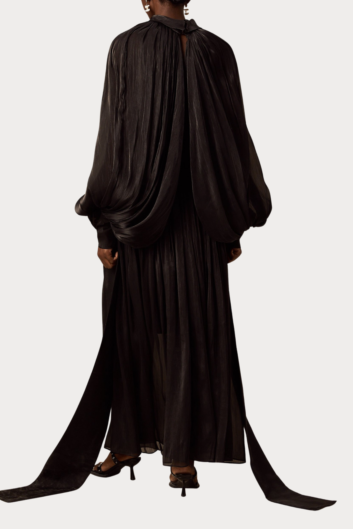 Solvia Balloon Sleeve Ruched Maxi Dress - Black