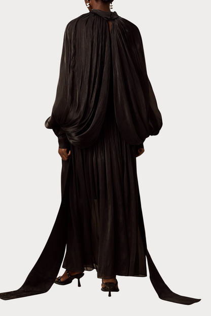 Solvia Balloon Sleeve Ruched Maxi Dress - Black