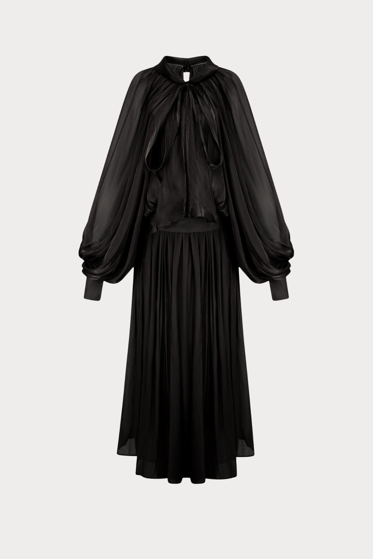 Solvia Balloon Sleeve Ruched Maxi Dress - Black