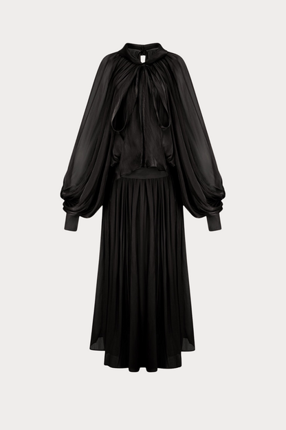 Solvia Balloon Sleeve Ruched Maxi Dress - Black