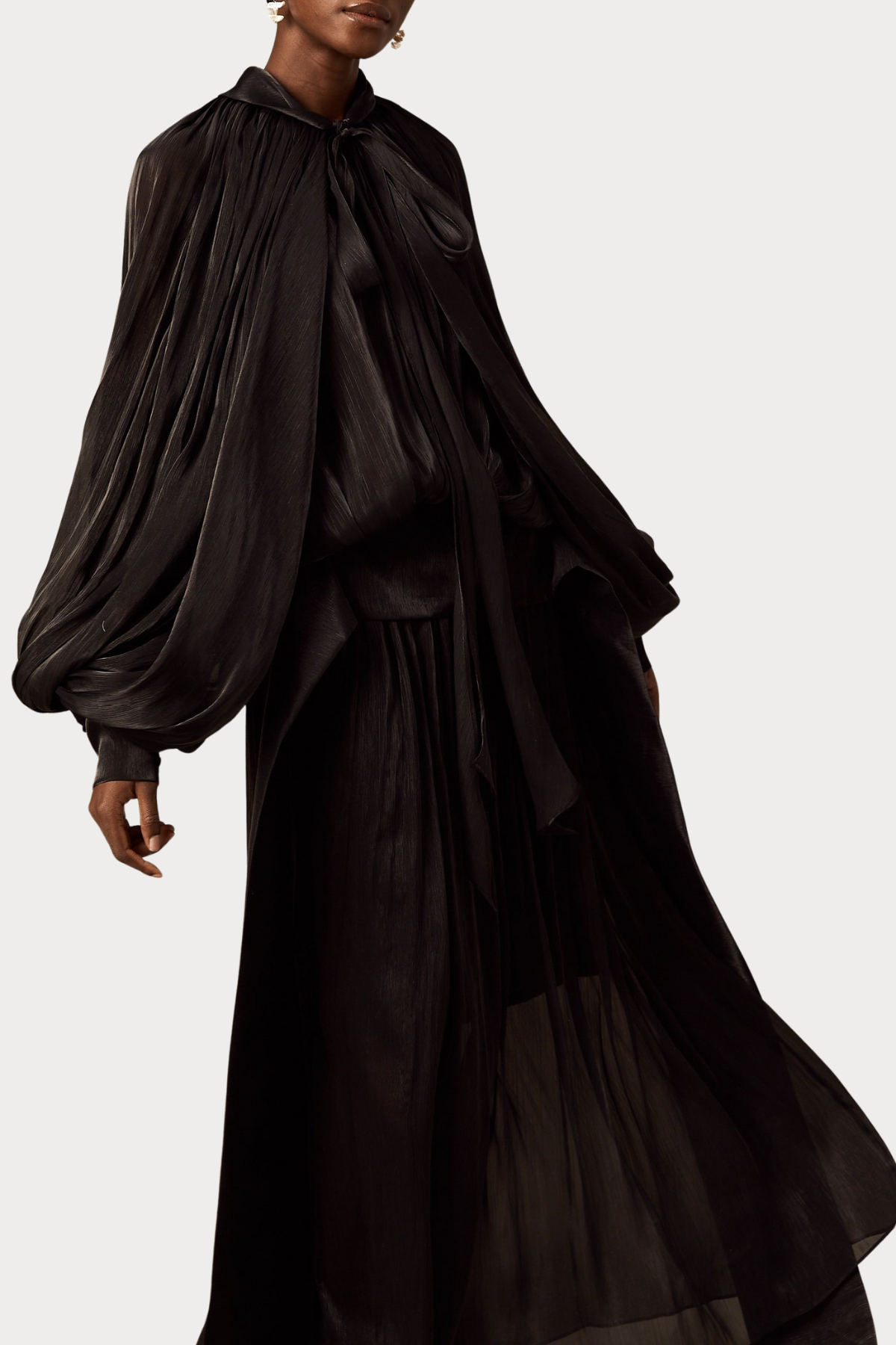 Solvia Balloon Sleeve Ruched Maxi Dress - Black