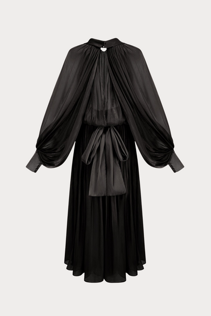 Solvia Balloon Sleeve Ruched Maxi Dress - Black