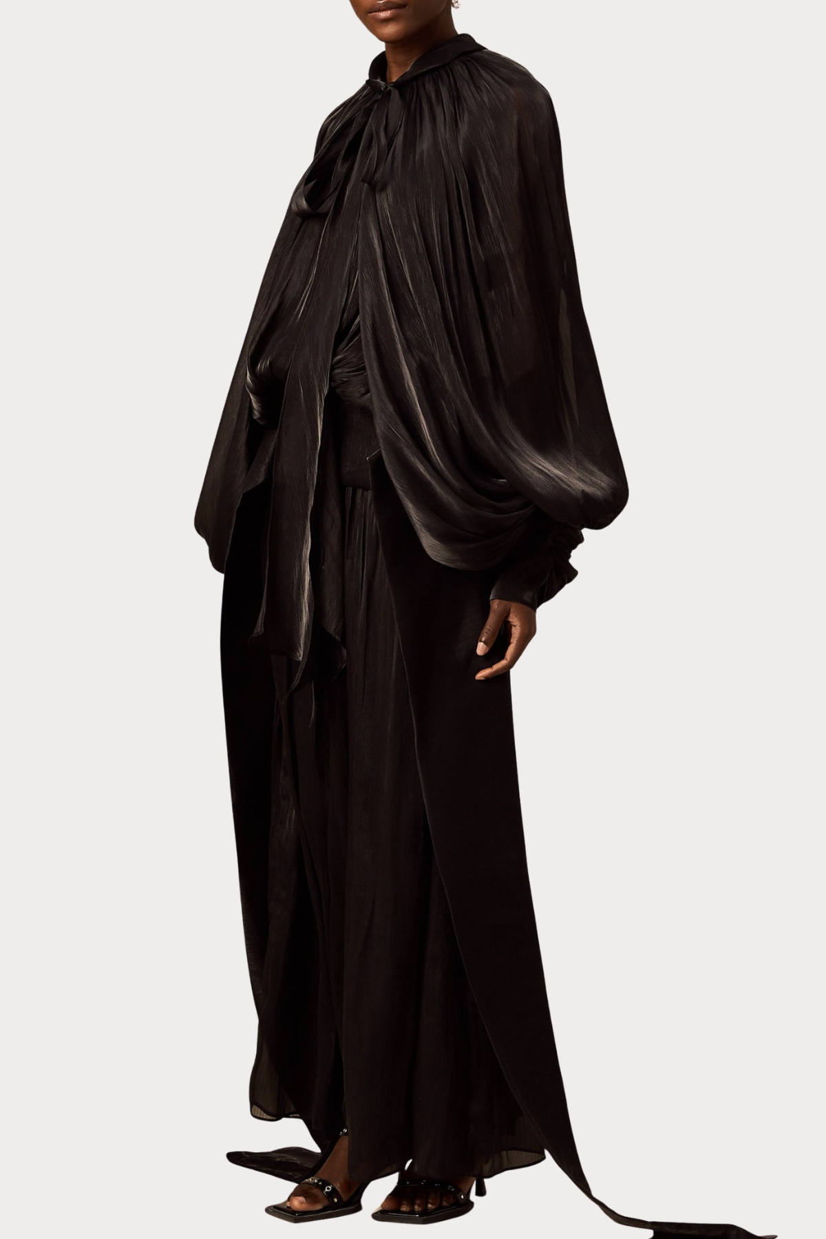Solvia Balloon Sleeve Ruched Maxi Dress - Black
