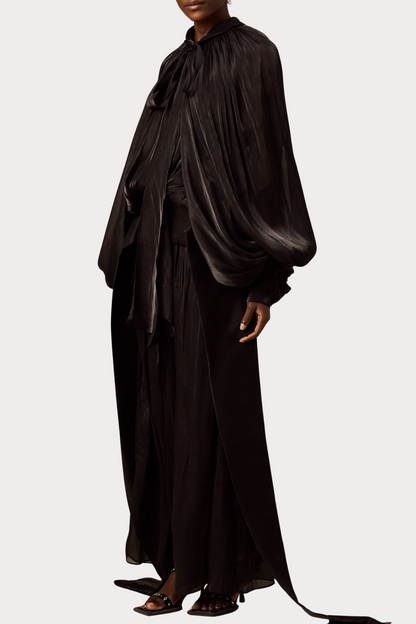 Solvia Balloon Sleeve Ruched Maxi Dress - Black