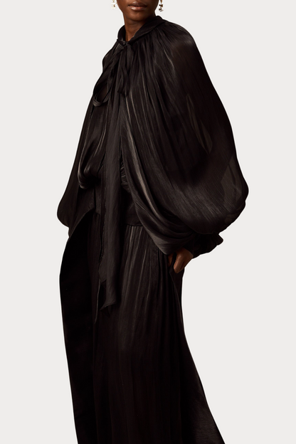 Solvia Balloon Sleeve Ruched Maxi Dress - Black