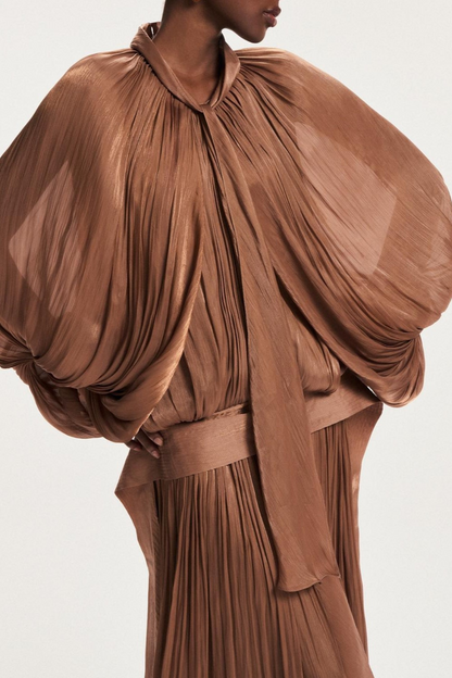 Solvia Balloon Sleeve Ruched Maxi Dress - Brown