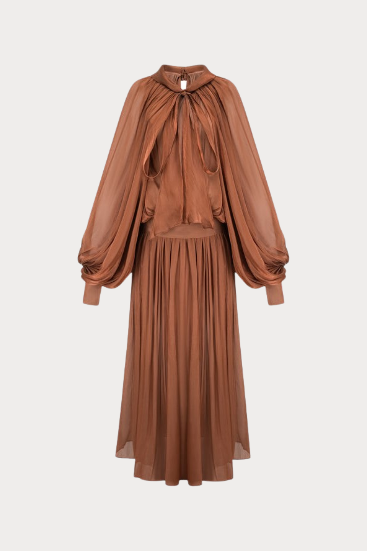 Solvia Balloon Sleeve Ruched Maxi Dress - Brown