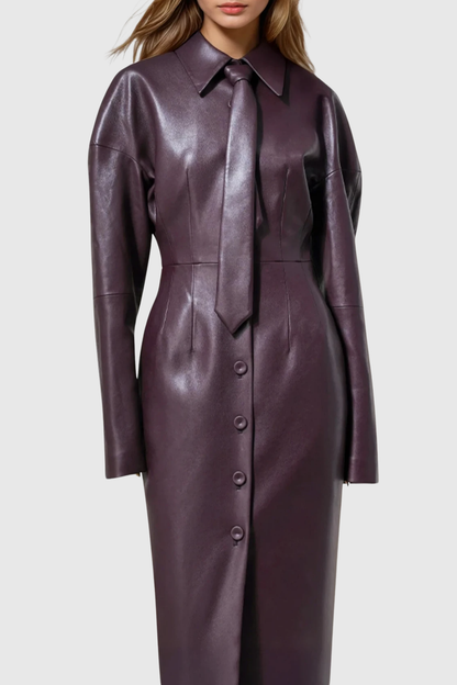 Sonali Tie Leather Midi Dress