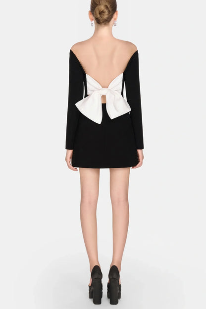Soni Off Shoulder Bow Embeliished Backless Mini Dress