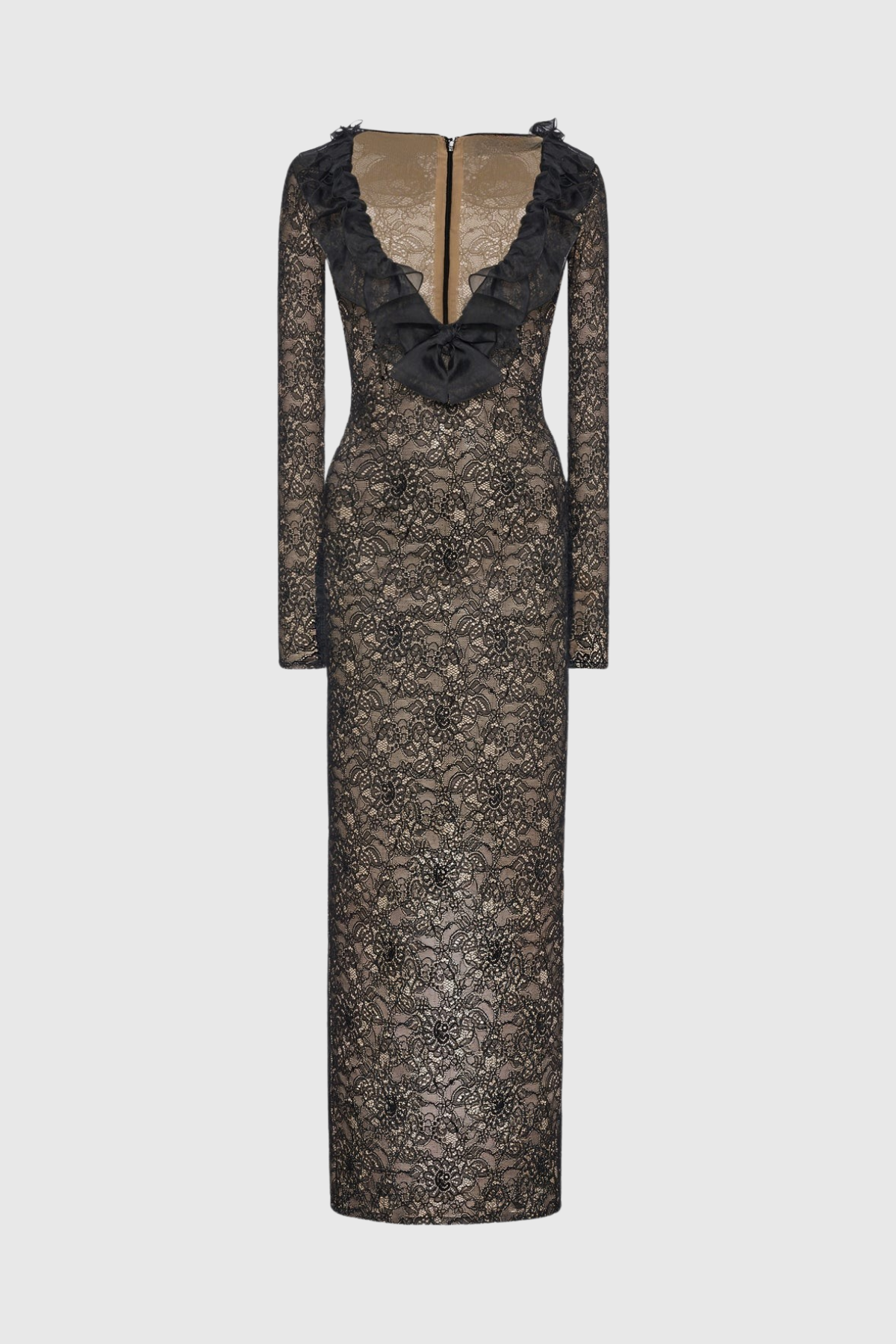 Sophronia Ruffle Lace Midi Dress - Black