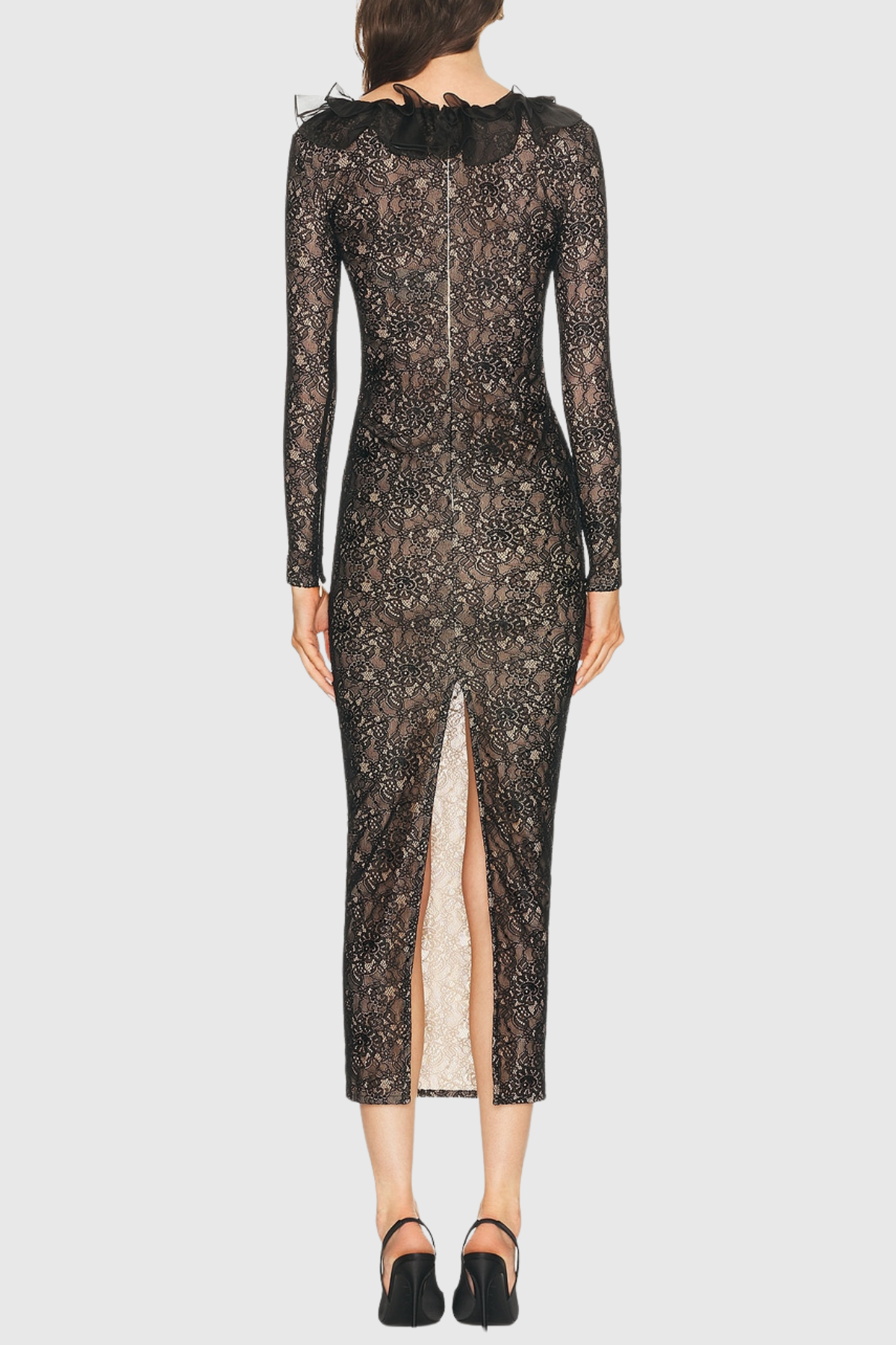 Sophronia Ruffle Lace Midi Dress - Black