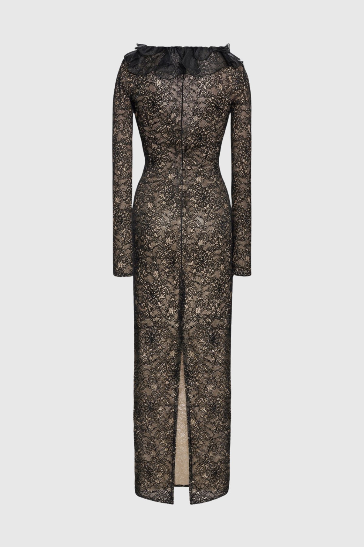 Sophronia Ruffle Lace Midi Dress - Black
