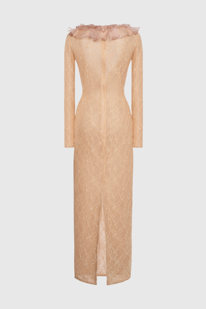 Sophronia Ruffle Lace Midi Dress - Nude