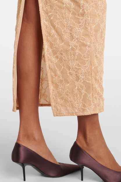 Sophronia Ruffle Lace Midi Dress - Nude