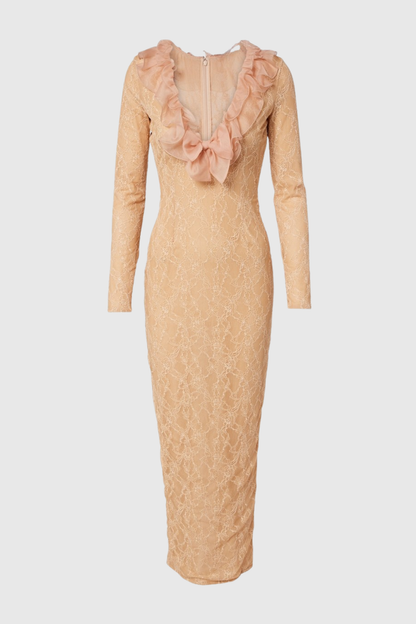 Sophronia Ruffle Lace Midi Dress - Nude