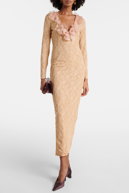 Sophronia Ruffle Lace Midi Dress - Nude