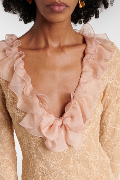Sophronia Ruffle Lace Midi Dress - Nude