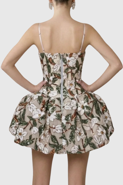 Sosie Floral Sequin Corset Puffy Mini Dress