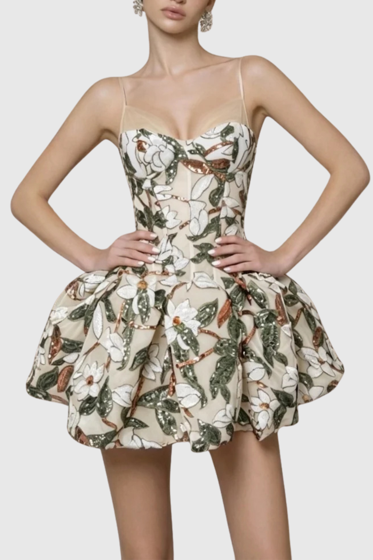 Sosie Floral Sequin Corset Puffy Mini Dress