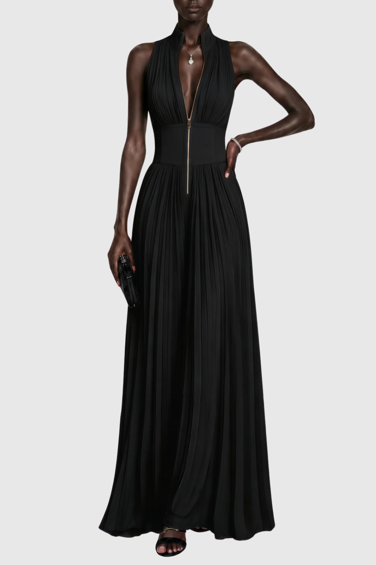 Sparra Zipper Ruched Jumpsuit - Black