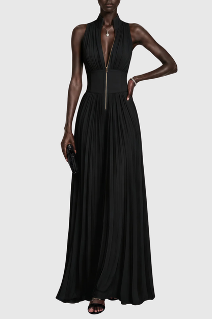 Sparra Zipper Ruched Jumpsuit - Black