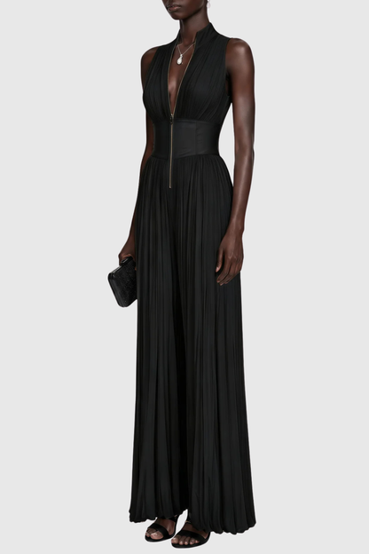 Sparra Zipper Ruched Jumpsuit - Black