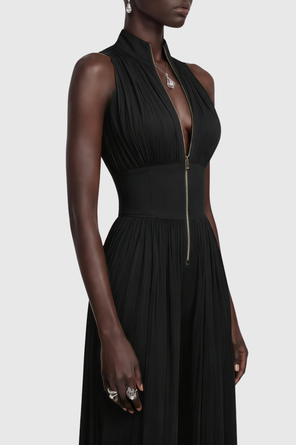 Sparra Zipper Ruched Jumpsuit - Black