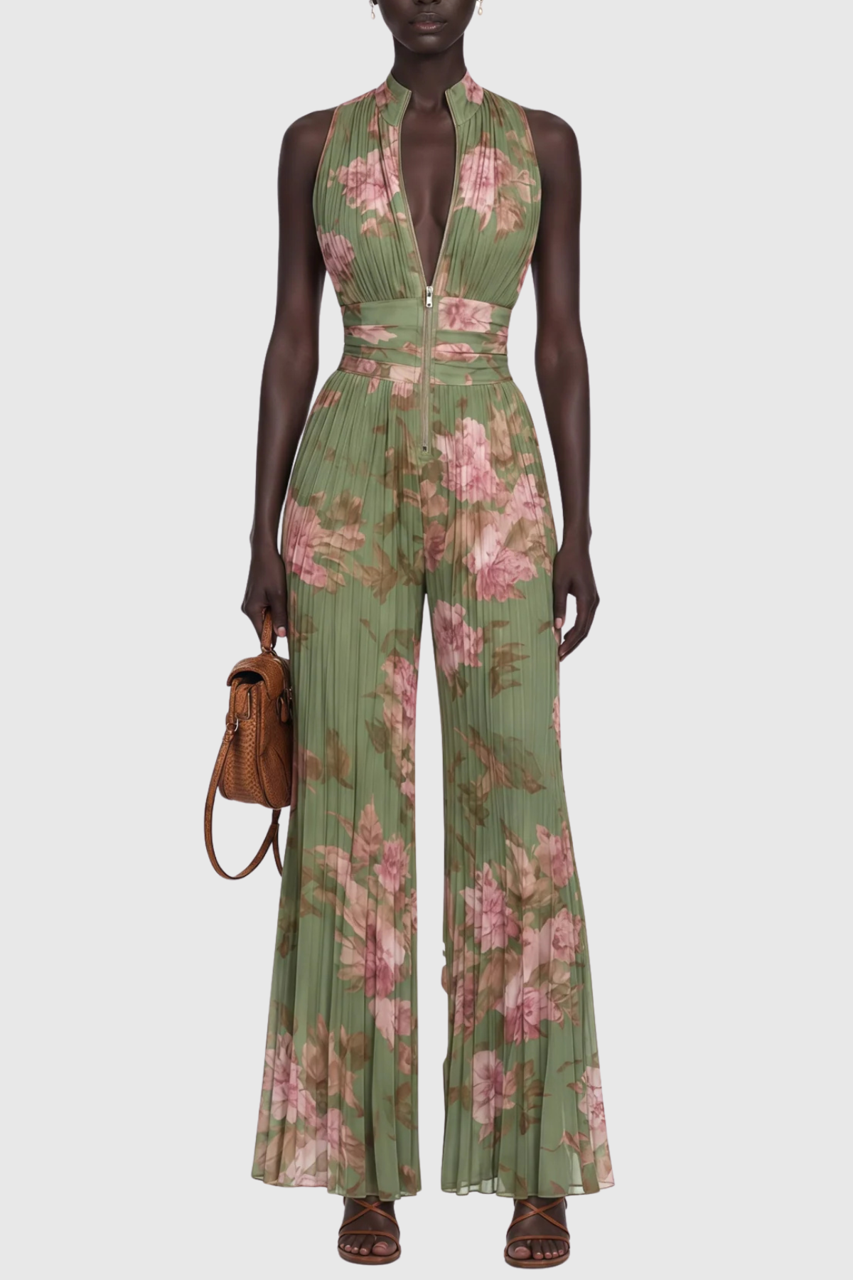 Sparra Zipper Ruched Jumpsuit - Green