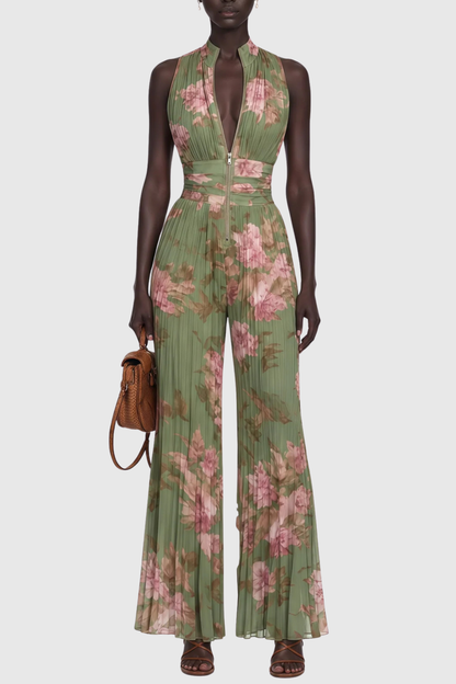 Sparra Zipper Ruched Jumpsuit - Green