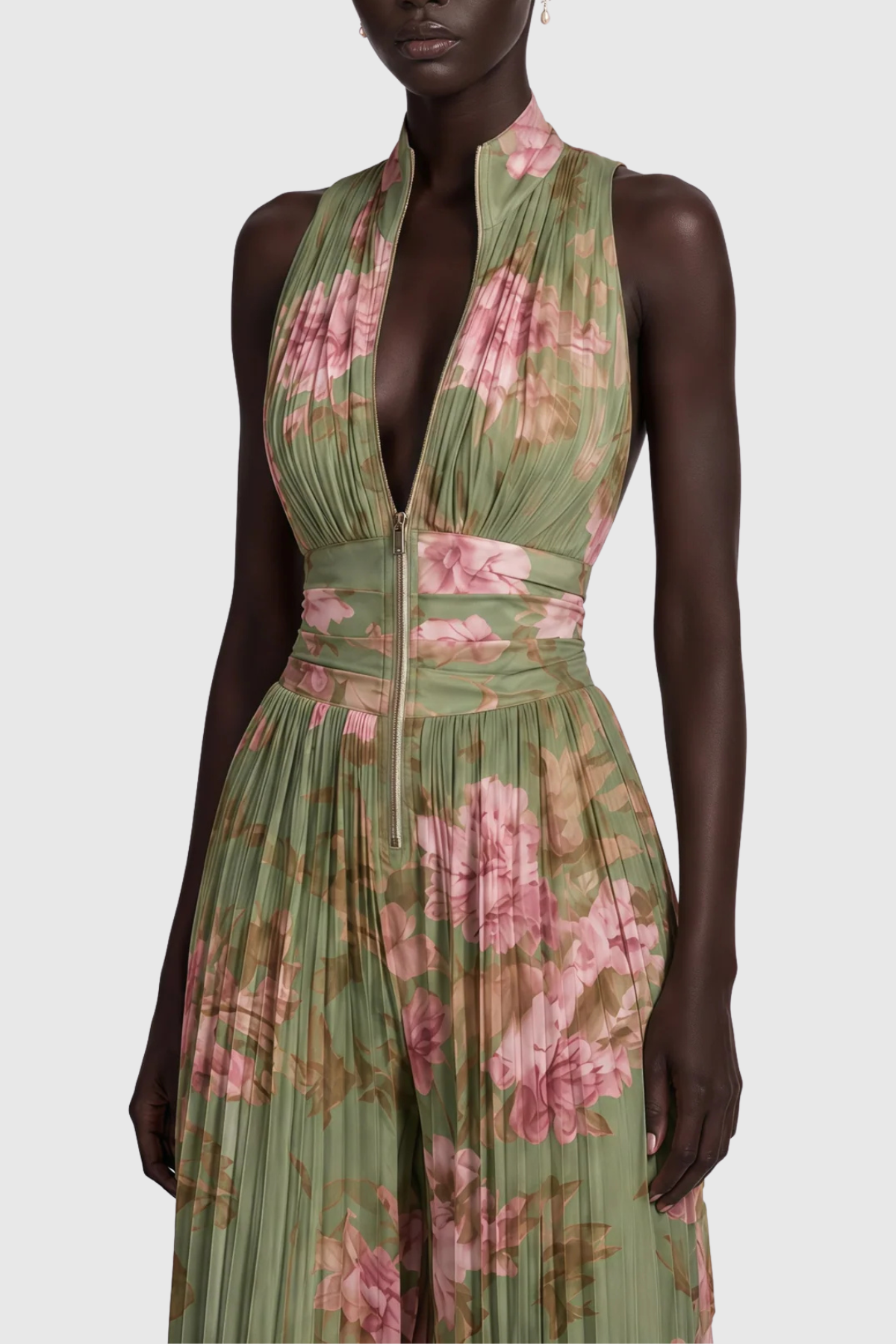 Sparra Zipper Ruched Jumpsuit - Green
