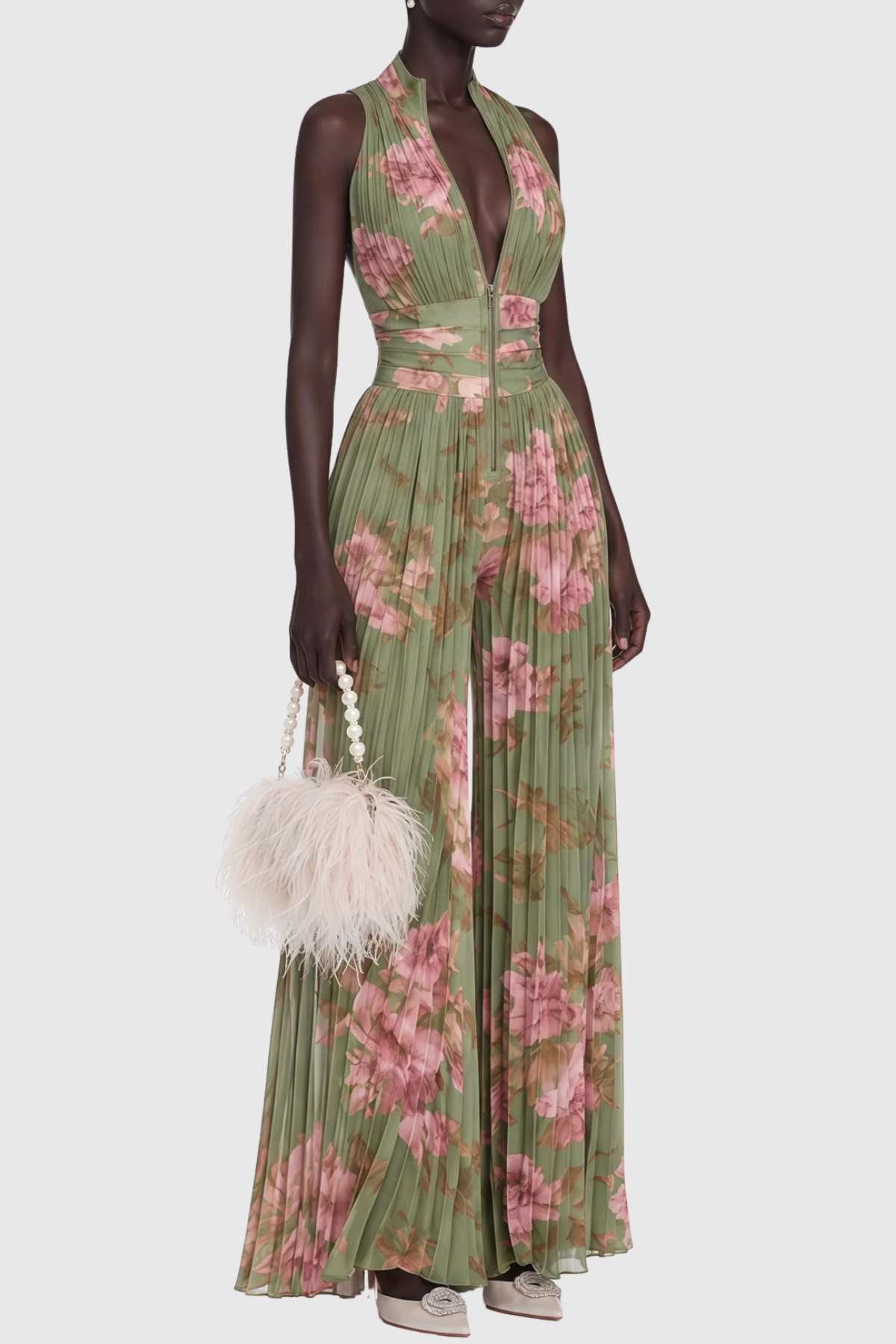 Sparra Zipper Ruched Jumpsuit - Green
