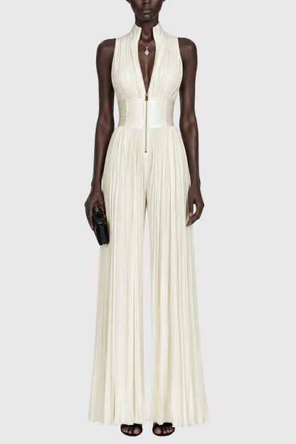 Sparra Zipper Ruched Jumpsuit - White