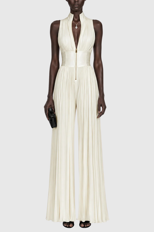 Sparra Zipper Ruched Jumpsuit - White