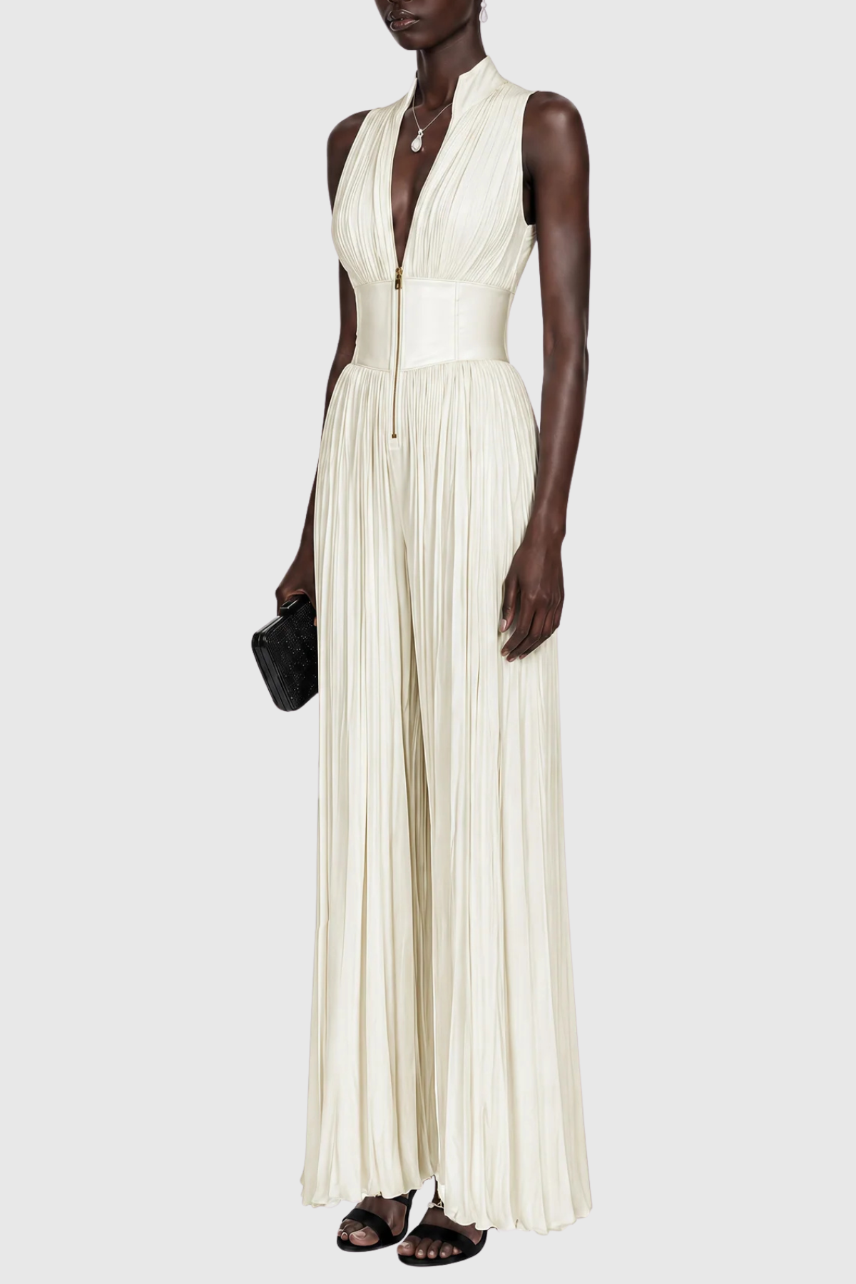 Sparra Zipper Ruched Jumpsuit - White