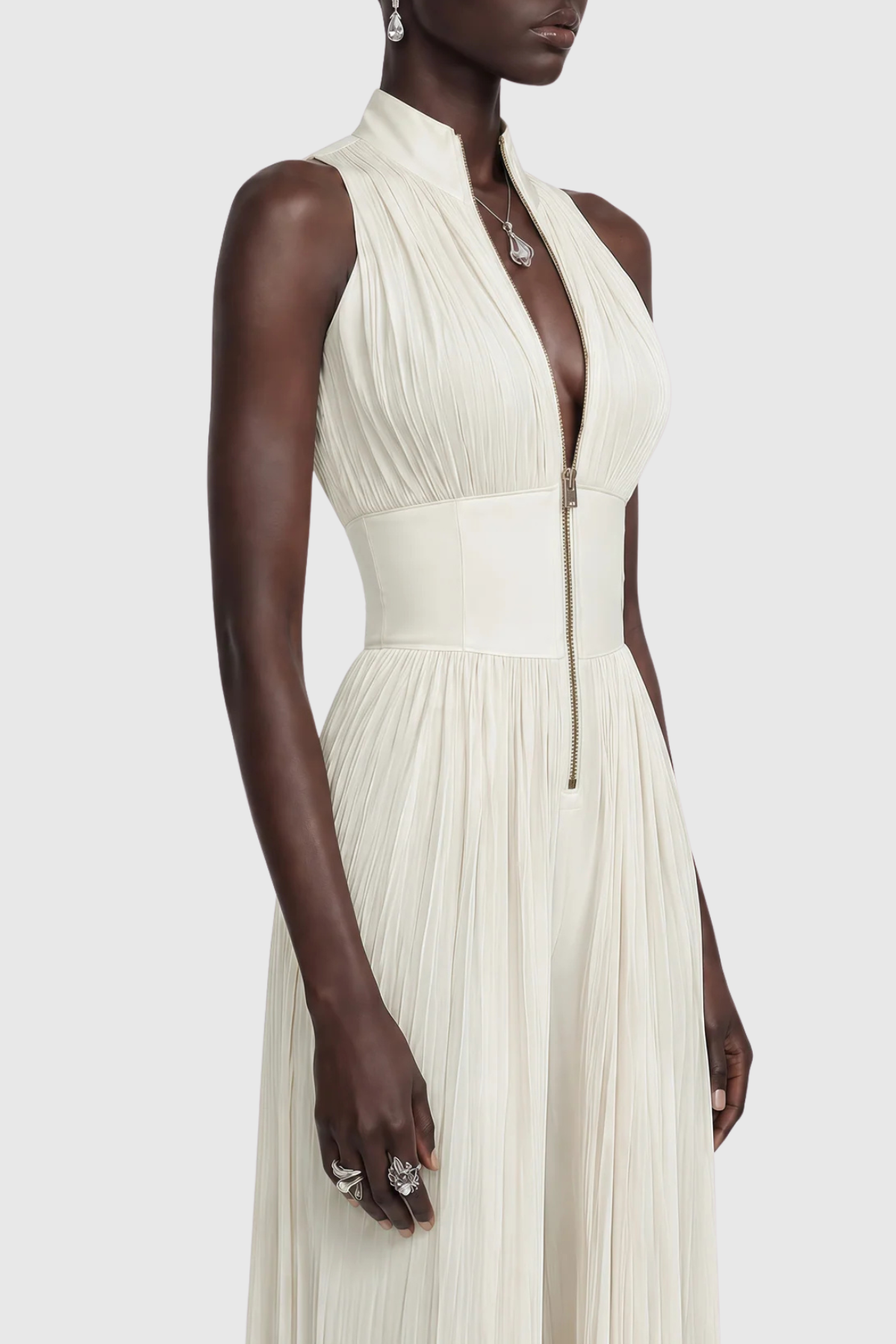 Sparra Zipper Ruched Jumpsuit - White
