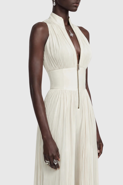 Sparra Zipper Ruched Jumpsuit - White