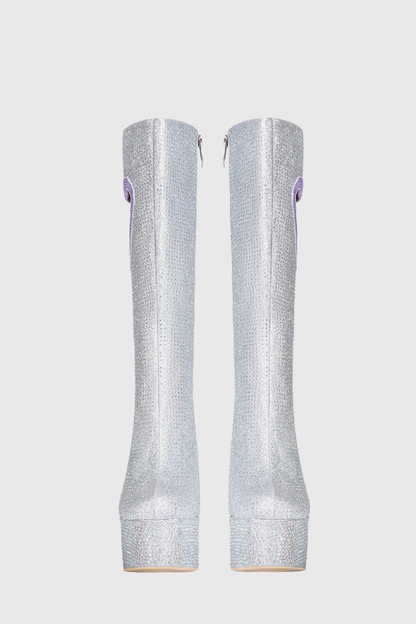 Staya Rhinestone Heart Chunky Heel Platform Boots