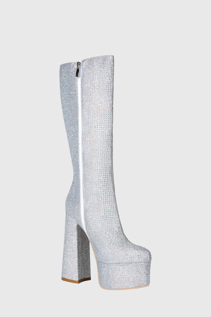 Staya Rhinestone Heart Chunky Heel Platform Boots