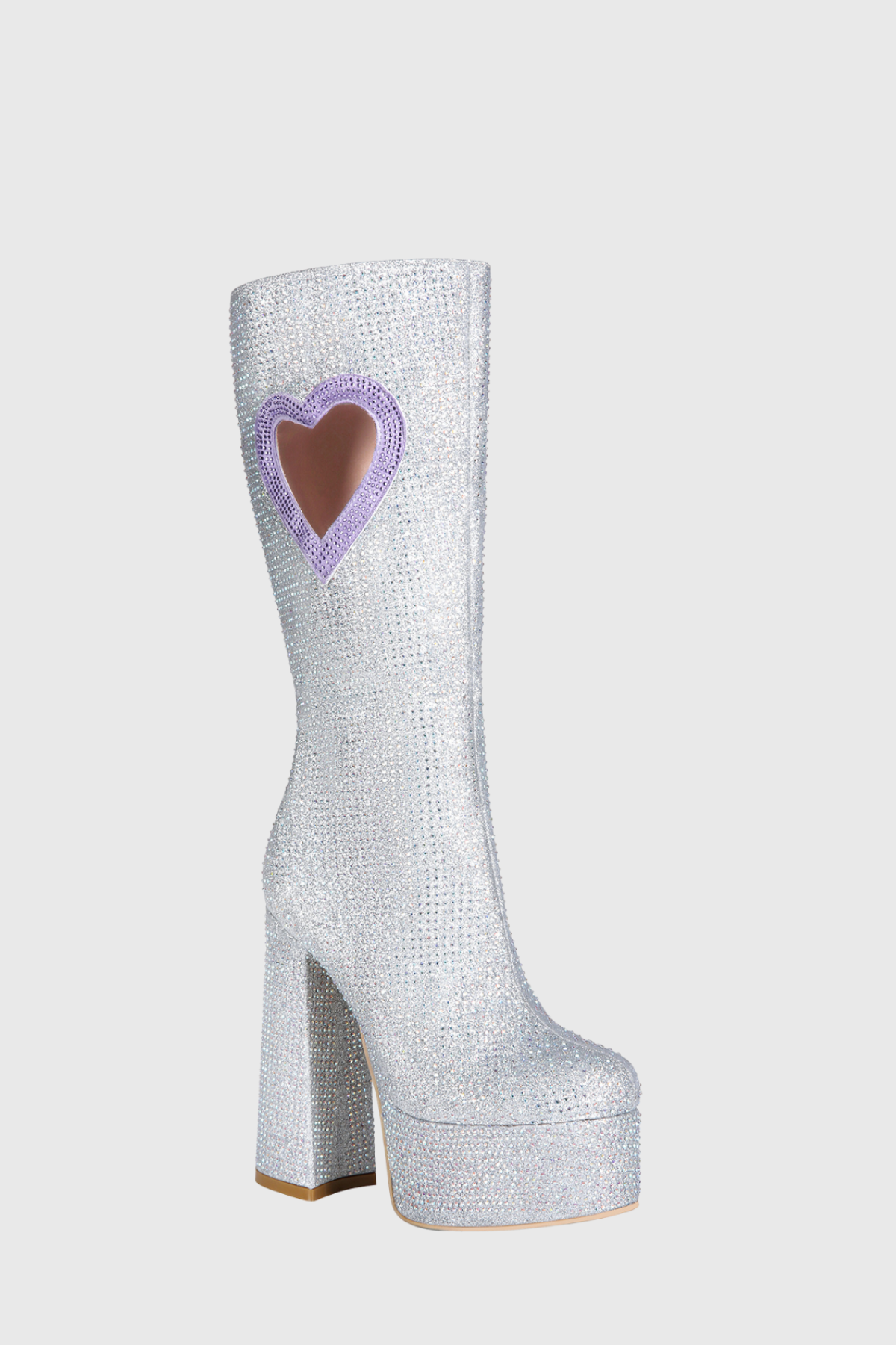 Staya Rhinestone Heart Chunky Heel Platform Boots