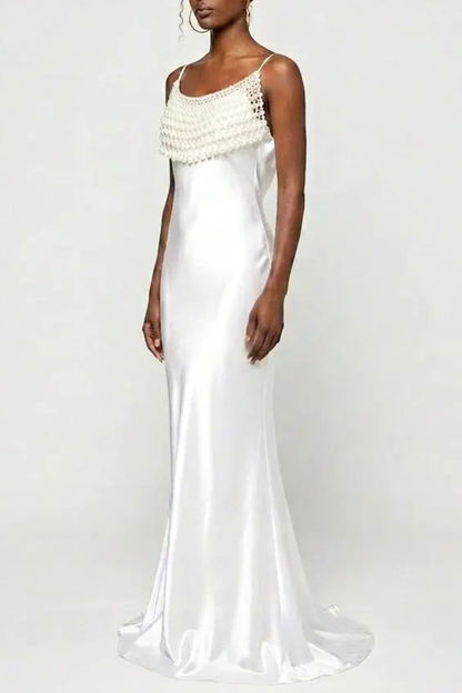 Stevie Pearl Embellished Satin Maxi Dress