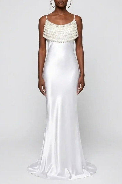Stevie Pearl Embellished Satin Maxi Dress