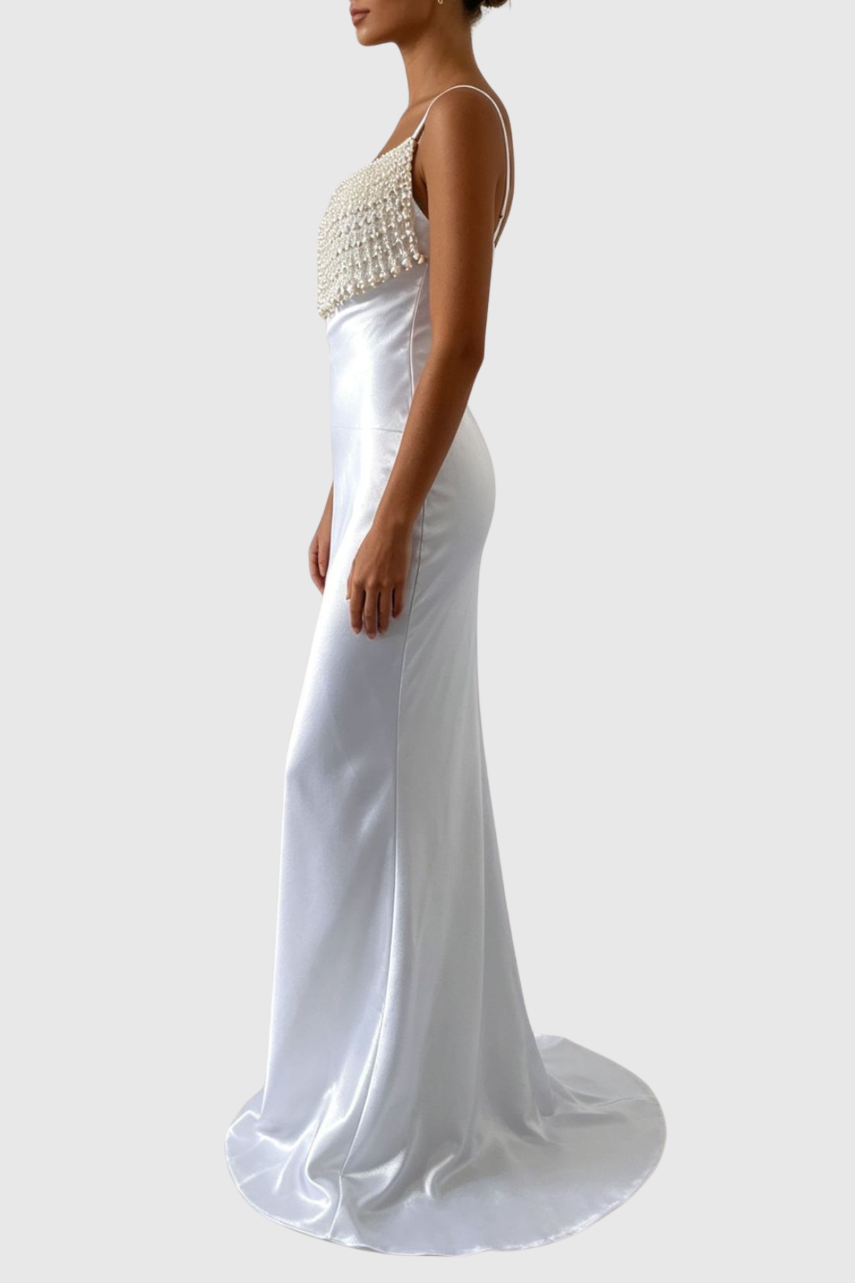 Stevie Pearl Embellished Satin Maxi Dress