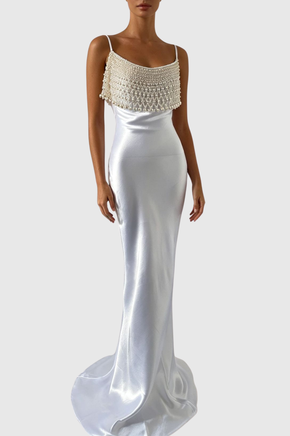 Stevie Pearl Embellished Satin Maxi Dress