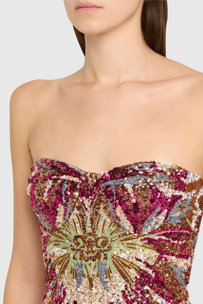 Sulie Strapless Floral Sequin Maxi Dress - Red