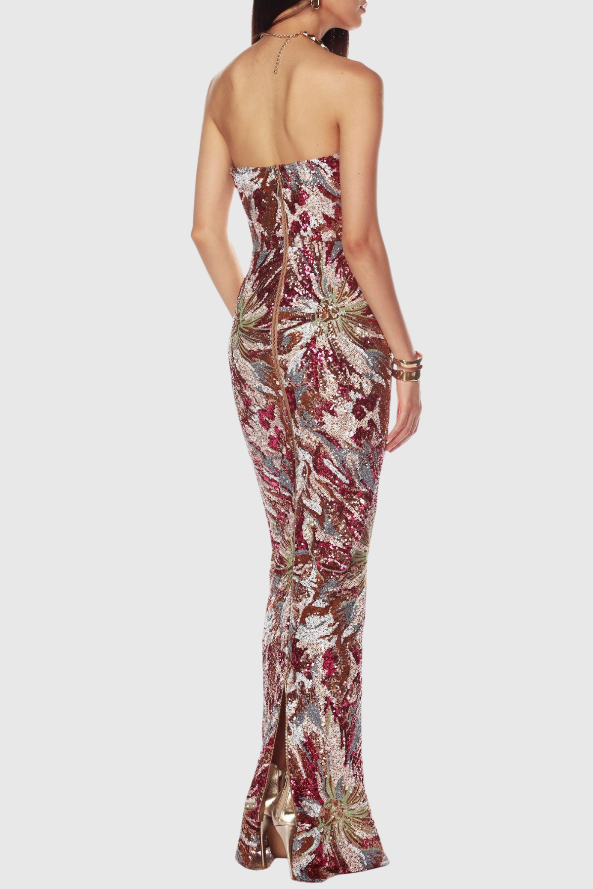 Sulie Strapless Floral Sequin Maxi Dress - Red