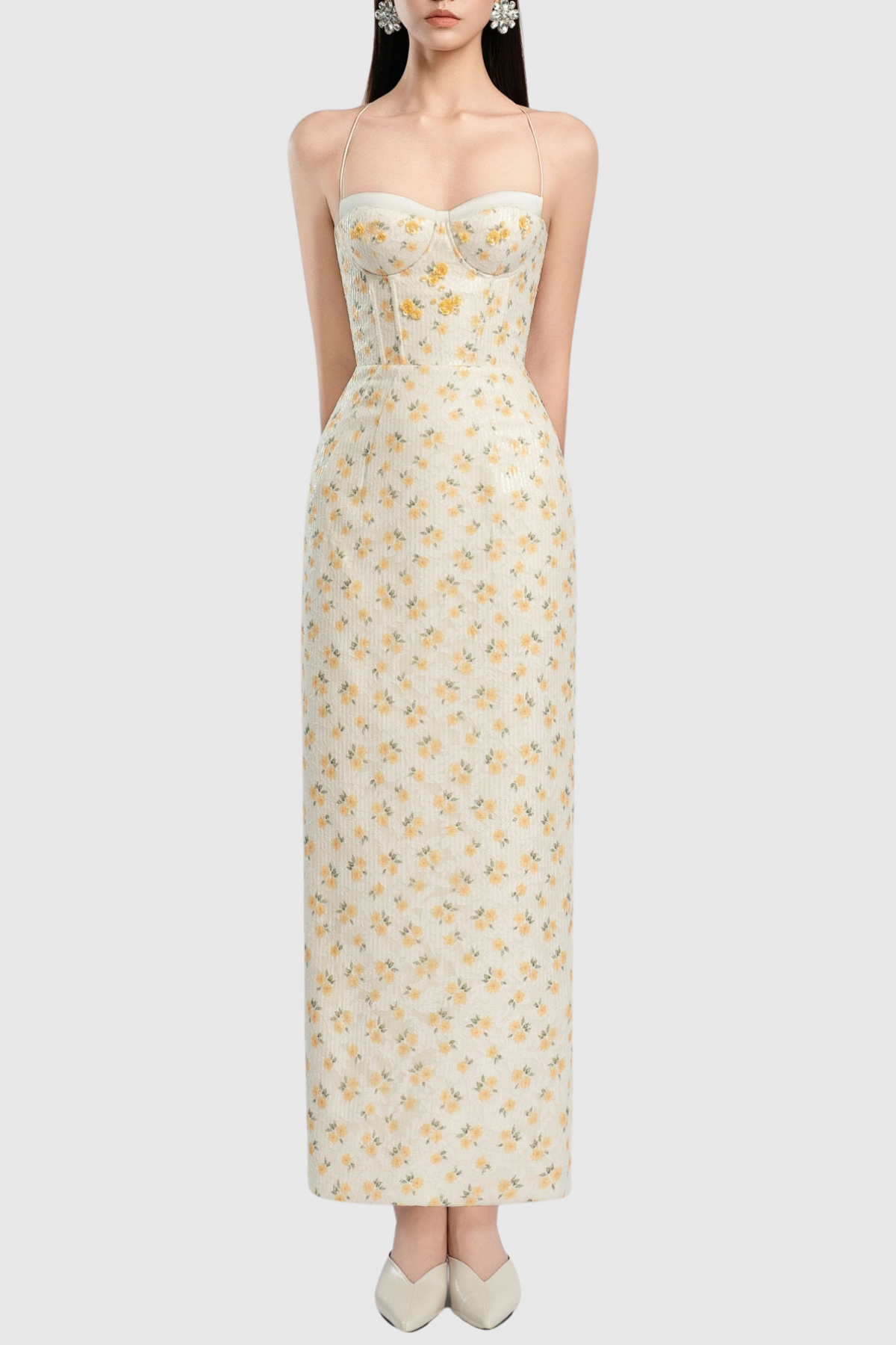 Sulliva Floral Sequin Halter Maxi Dress