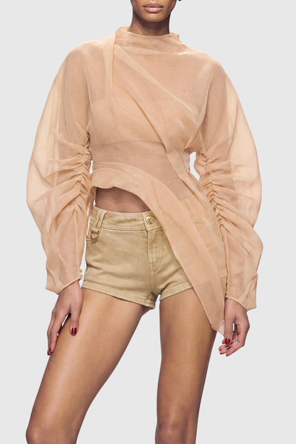 Susana Mesh Ruch Top - Beige