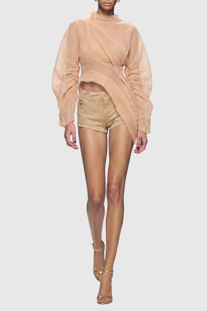 Susana Mesh Ruch Top - Beige