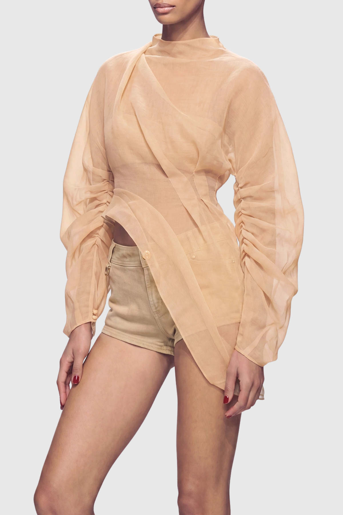 Susana Mesh Ruch Top - Beige